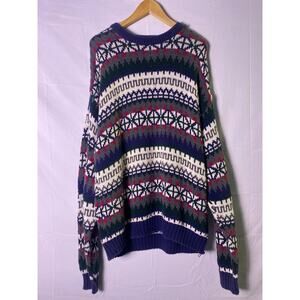 Thornton Bay 100% Cotton Chunky Knit Multicolor Fair Isle Pattern Sweater Large